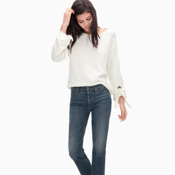 NWT Splendid Women's Madison Avenue Grommet Sweatshirt White Medium $100 E074 - Picture 2 of 2